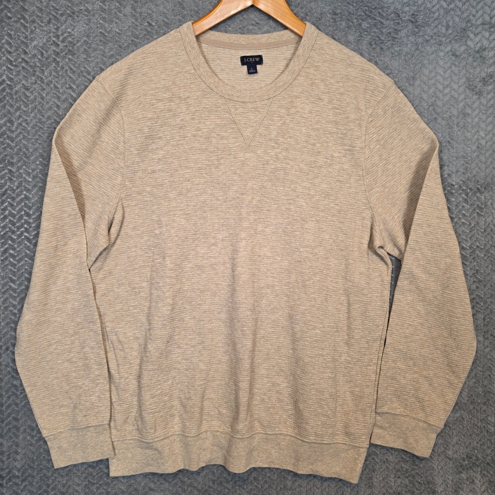 J.Crew Mens Tan Textured Crewneck Sweatshirt CJ045 Size L Heathered V-Stitch
